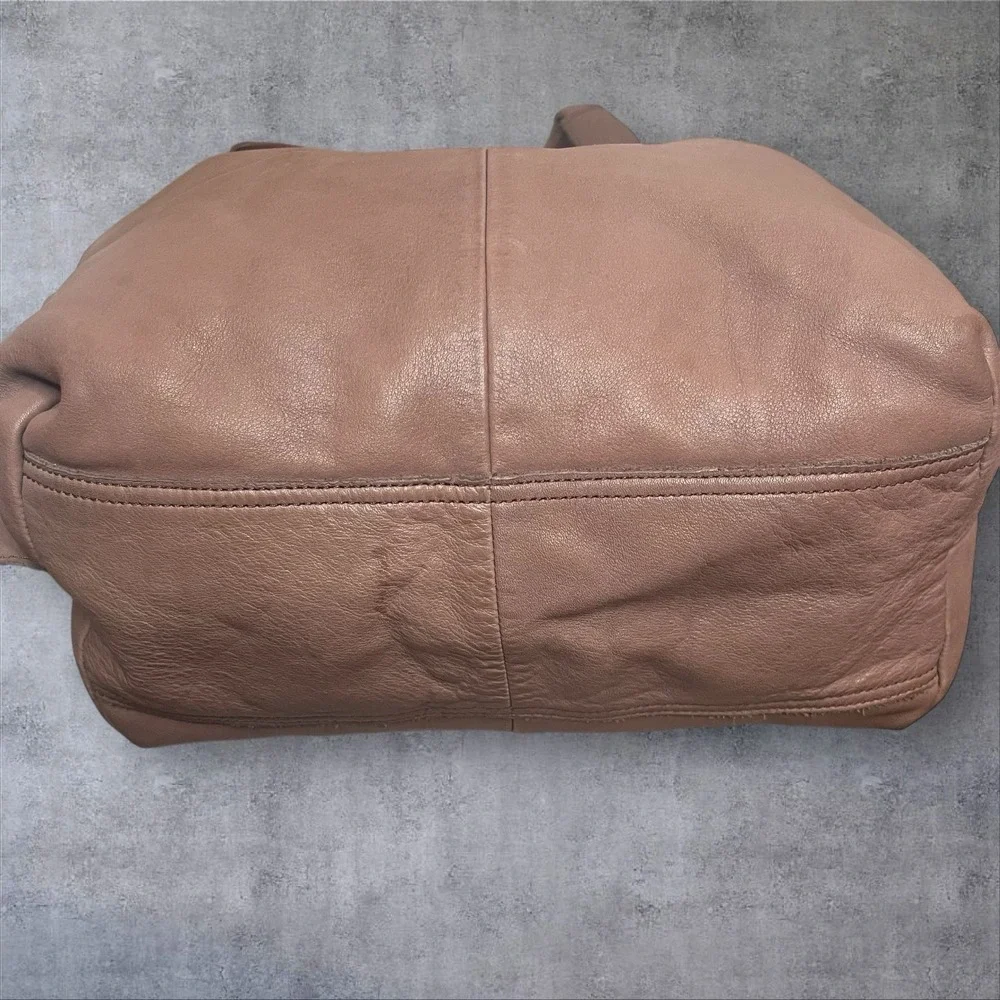 Anthropologie Miss‎ Albright Leather Hobo Shoulder Bag Ruffle Detail Mauve Brown